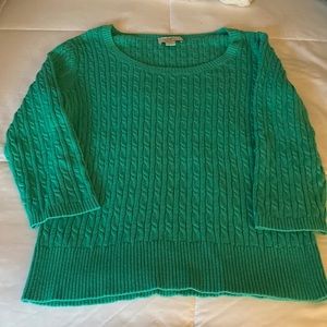 Excellent condition green cable sweater by loft. Size medium.